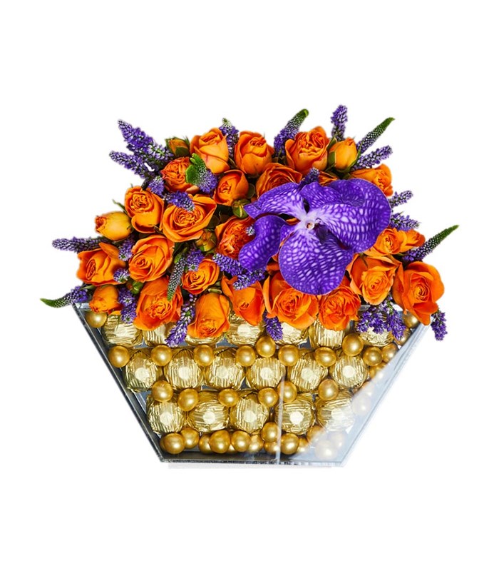 Turuncu Deluxe Yıldız Altıgen Ayna Çikolata Tepsisi