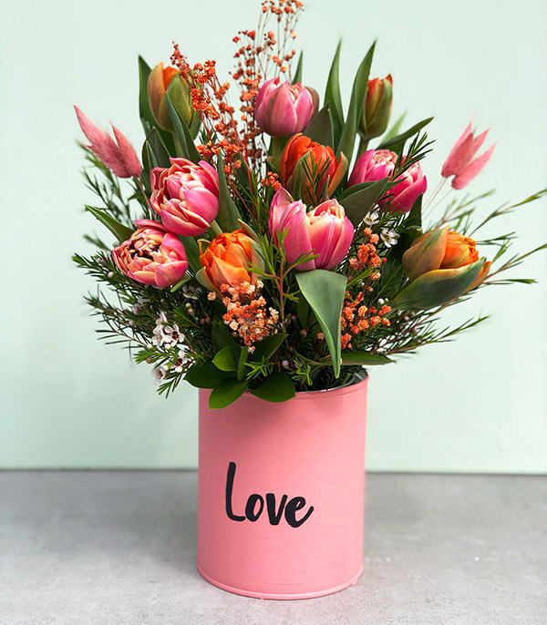 Colorful Tulips in Personalized Vase