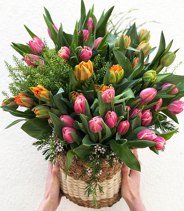 60's Tulips Bouquet in Basket