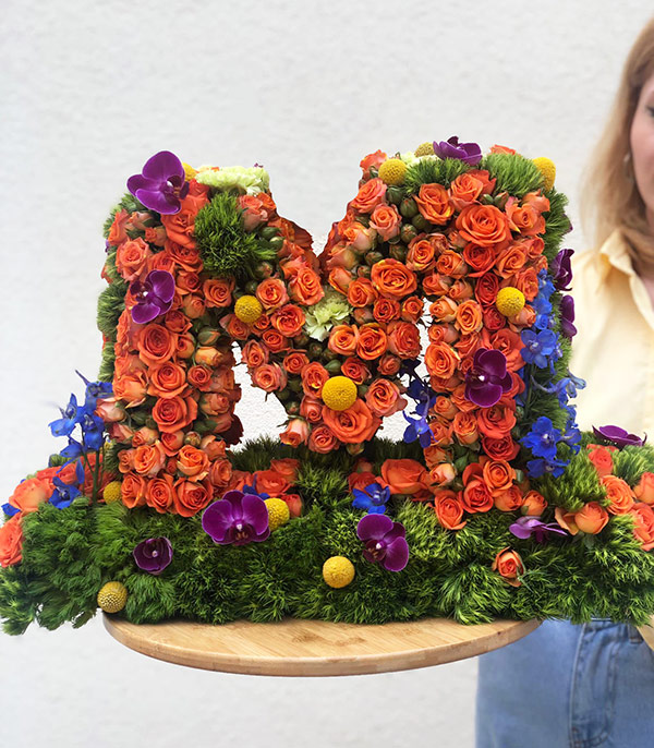 Orange Decorative Personalized Letter Flower Arrangement