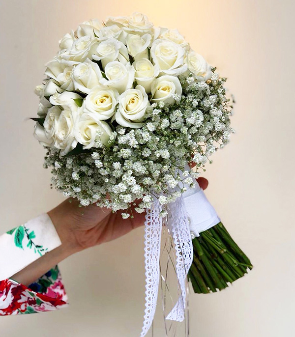 Classic White Roses Bridal Bouquet & Boutonniere Set