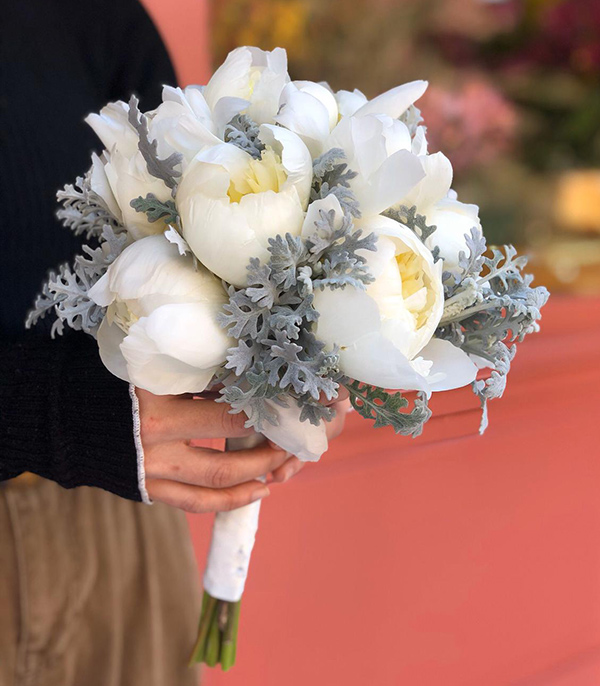 White Peony Bridal Bouquet & Boutonniere Set
