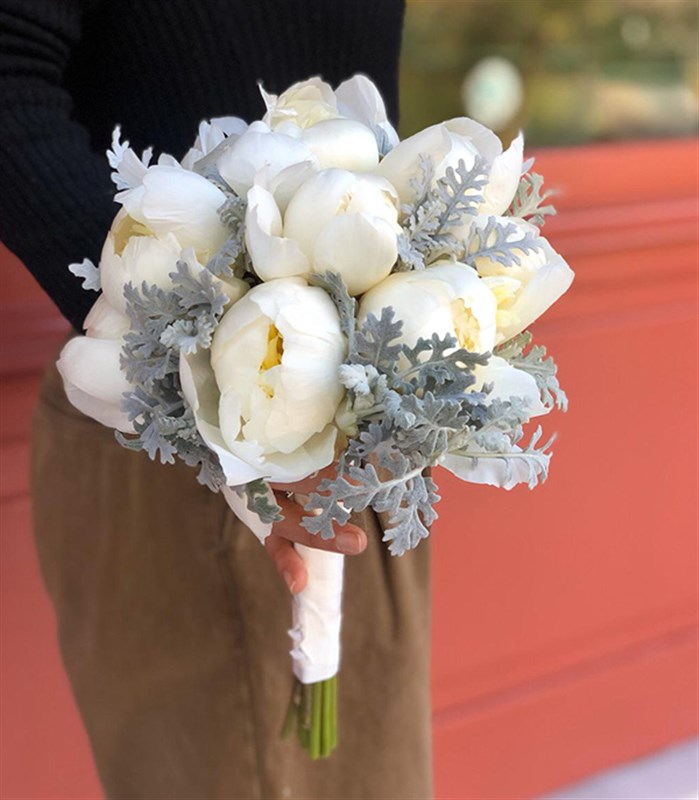 8 Beyaz Şakayık Gelin Buketi Damat Yaka Çiçeği Seti