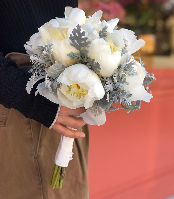White Peony Bridal Bouquet & Boutonniere Set