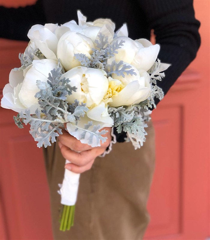 8 Beyaz Şakayık Gelin Buketi Damat Yaka Çiçeği Seti