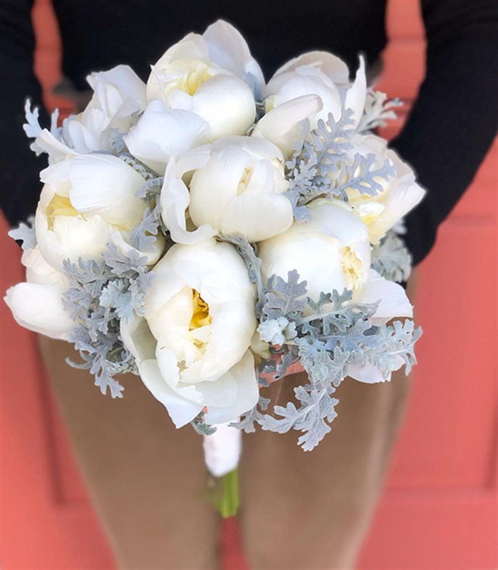 8 Beyaz Şakayık Gelin Buketi Damat Yaka Çiçeği Seti