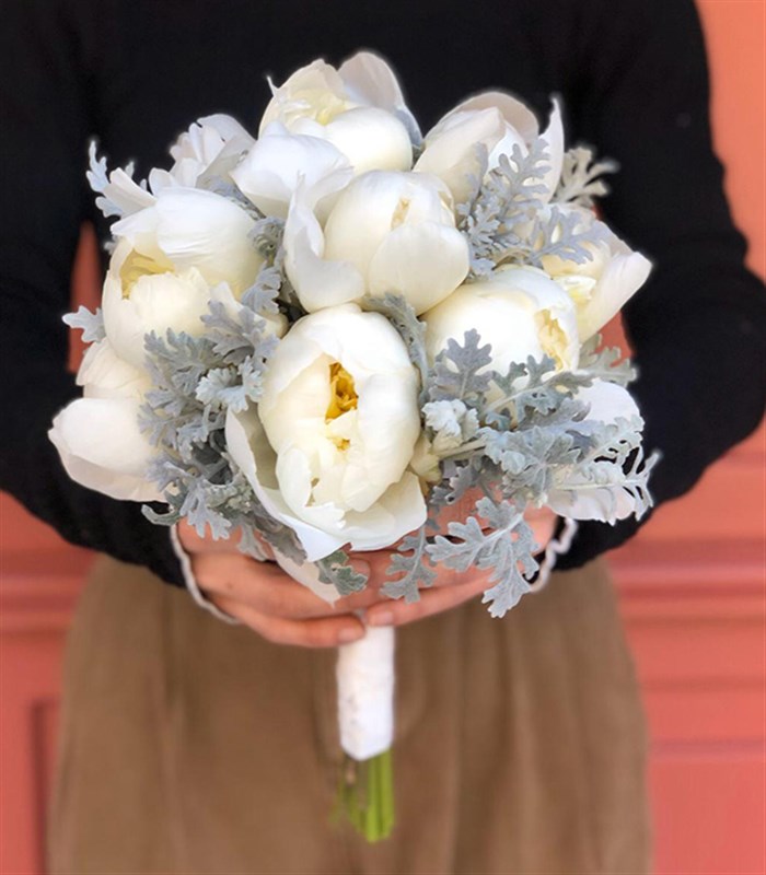 8 Beyaz Şakayık Gelin Buketi Damat Yaka Çiçeği Seti