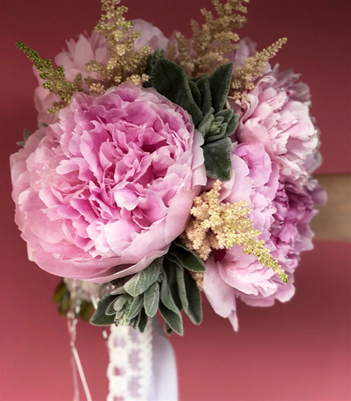 5 Pembe Şakayık Mini Gelin Buketi