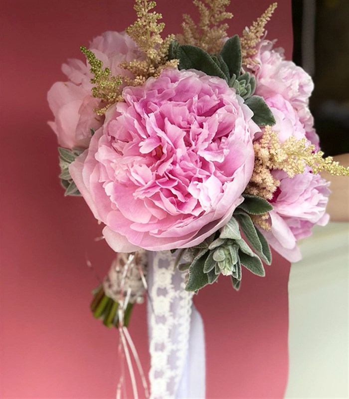 5 Pembe Şakayık Mini Gelin Buketi