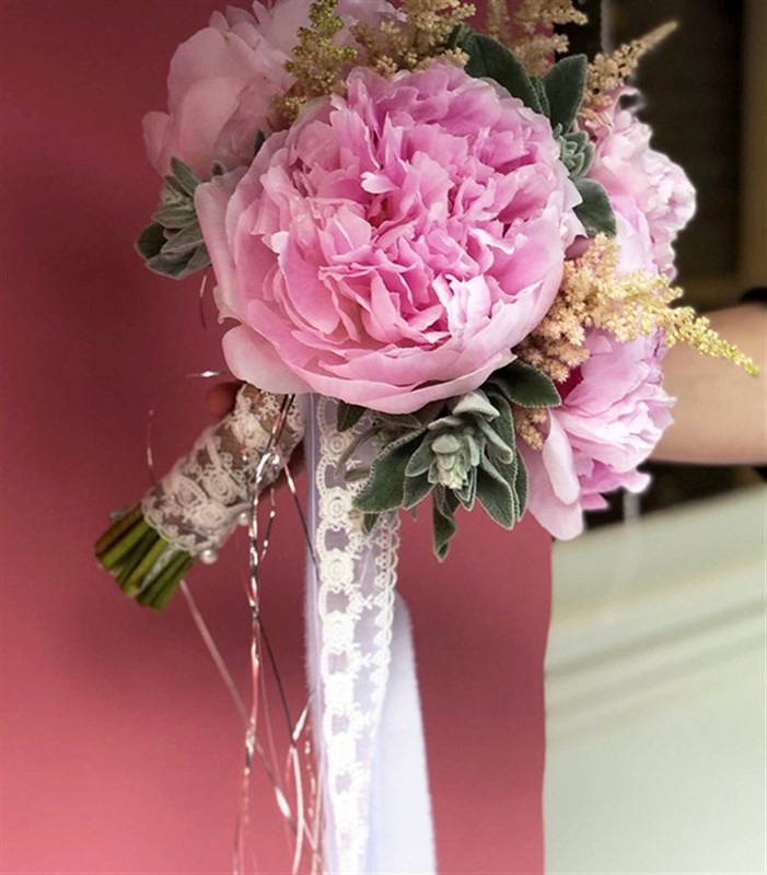 5 Pembe Şakayık Mini Gelin Buketi