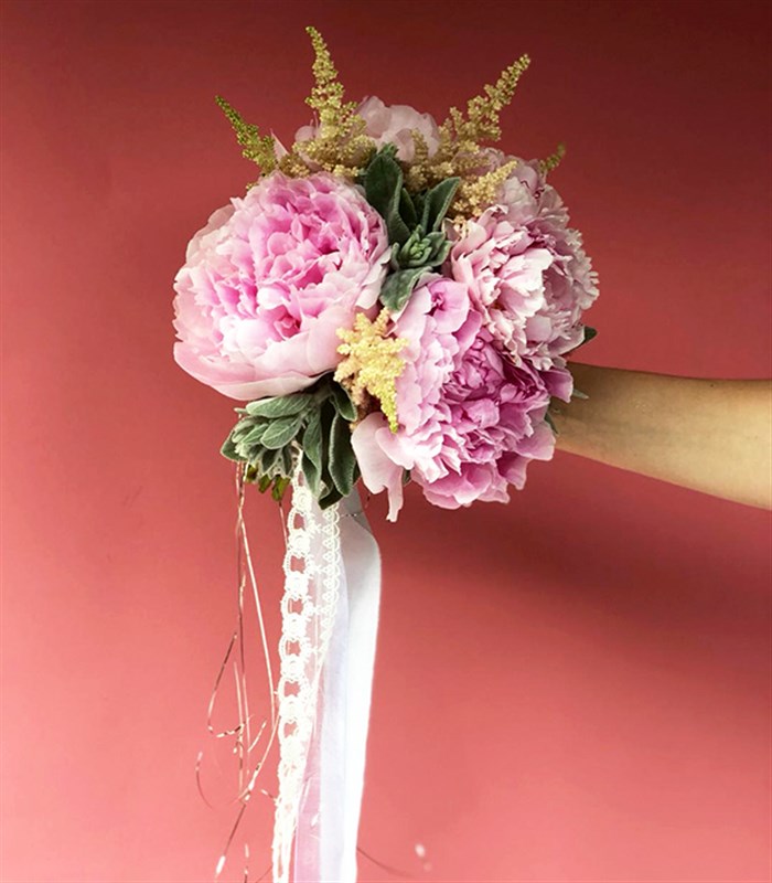 5 Pembe Şakayık Mini Gelin Buketi