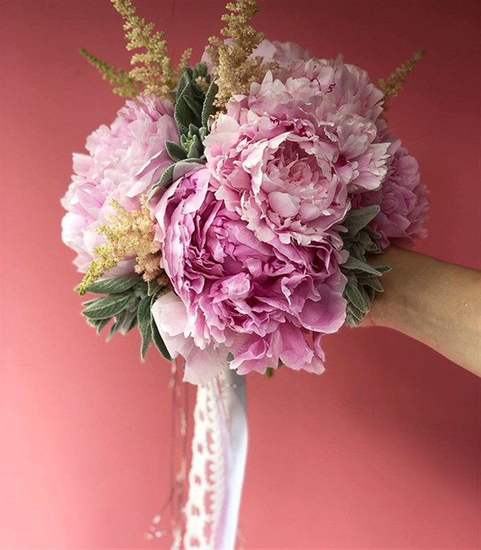 5 Pembe Şakayık Mini Gelin Buketi