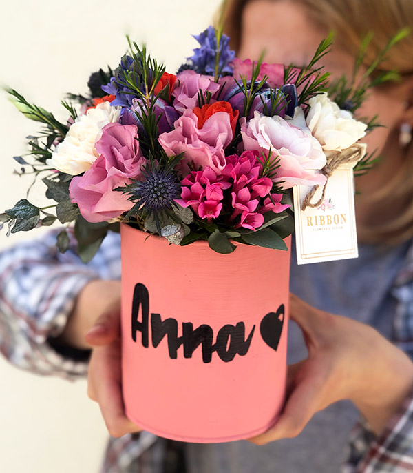 Seasonal Flowers in a Custom Pink Vase