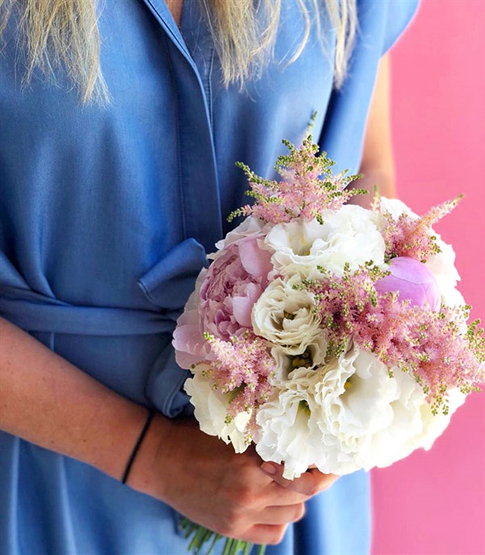 Pembe Rüyalar 5 Pembe Şakayık Beyaz Lisiantus Gelin Buketi