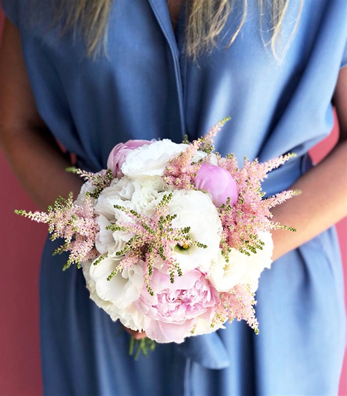 Pembe Rüyalar 5 Pembe Şakayık Beyaz Lisiantus Gelin Buketi