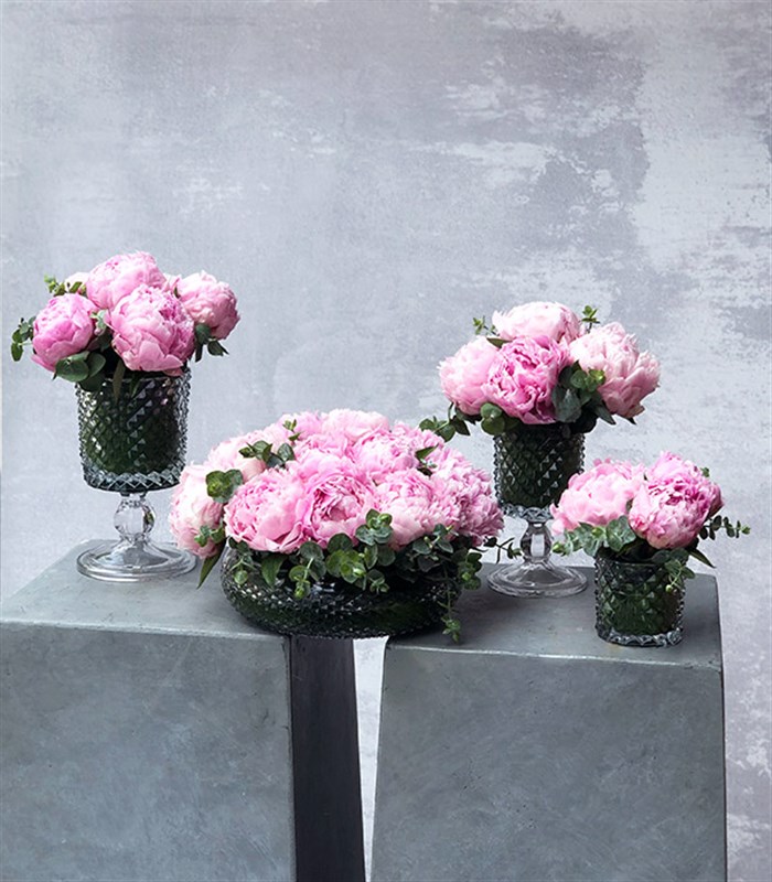 Pembe Şakayıklar 4Lü Kesme Vazo Masa Çiçeği Seti