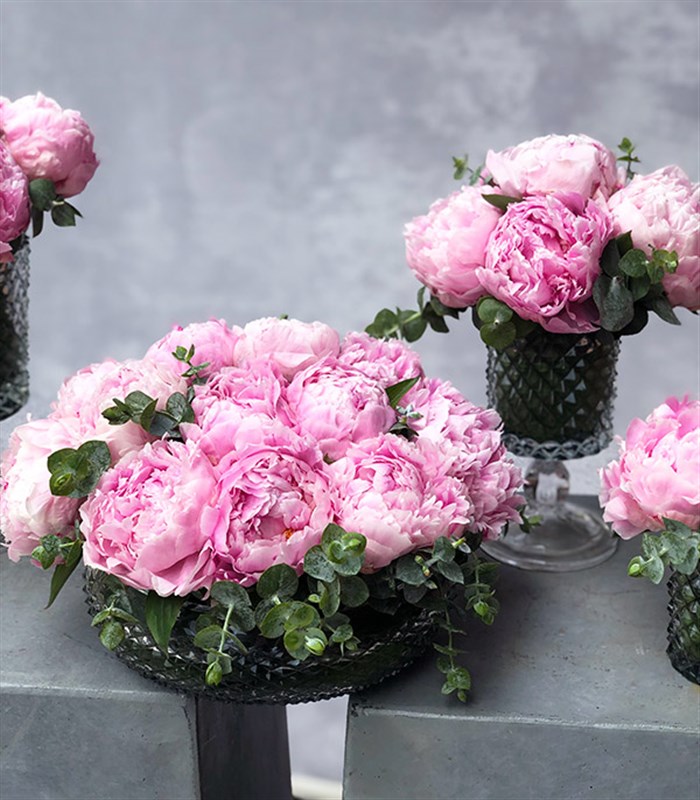 Pembe Şakayıklar 4Lü Kesme Vazo Masa Çiçeği Seti