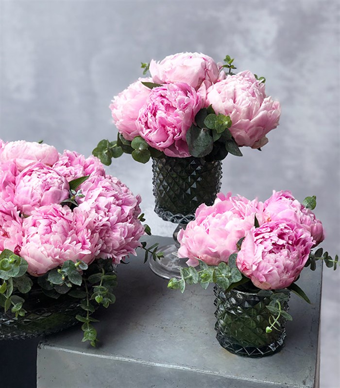 Pembe Şakayıklar 4Lü Kesme Vazo Masa Çiçeği Seti