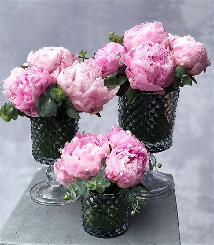 Pembe Şakayıklar 4Lü Kesme Vazo Masa Çiçeği Seti