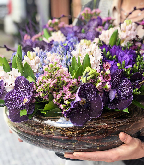 Purple Hyacinth Orchid Arrangement in Grand Vase