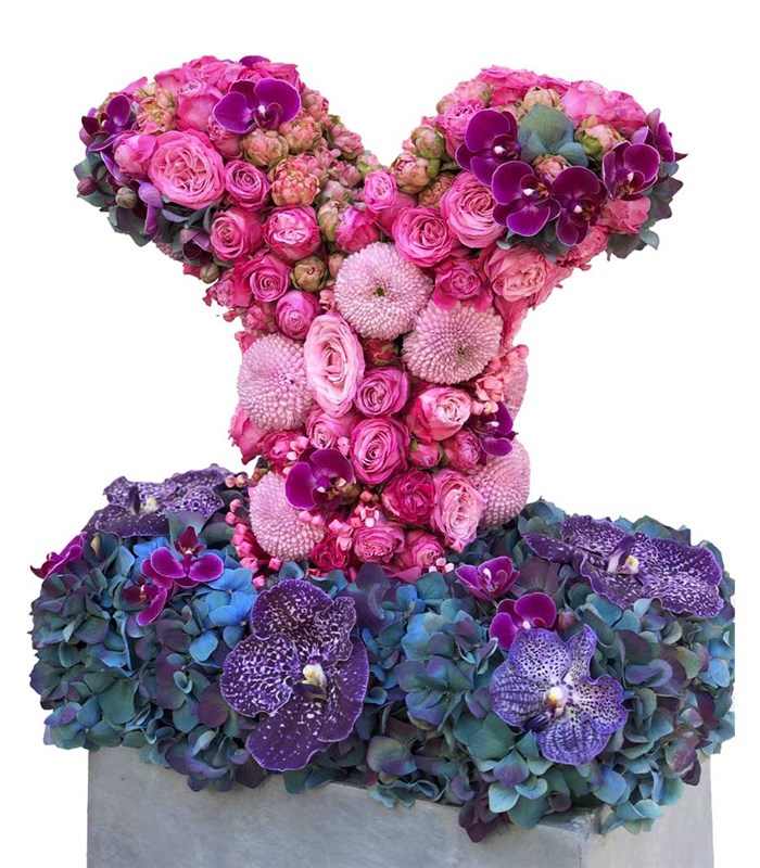 Pembe Dekoratif Kişiye Özel Baş Harf Çiçek Aranjmanı