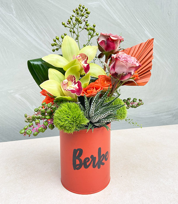 Orange Flowers in Personalized Vase