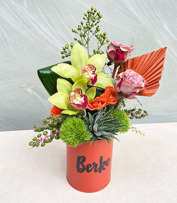 Orange Flowers in Personalized Vase