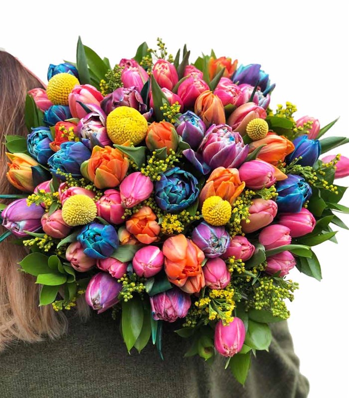 Rengarenk 60Lı Pembe Turuncu Lale Buketi Galaksi Laleli