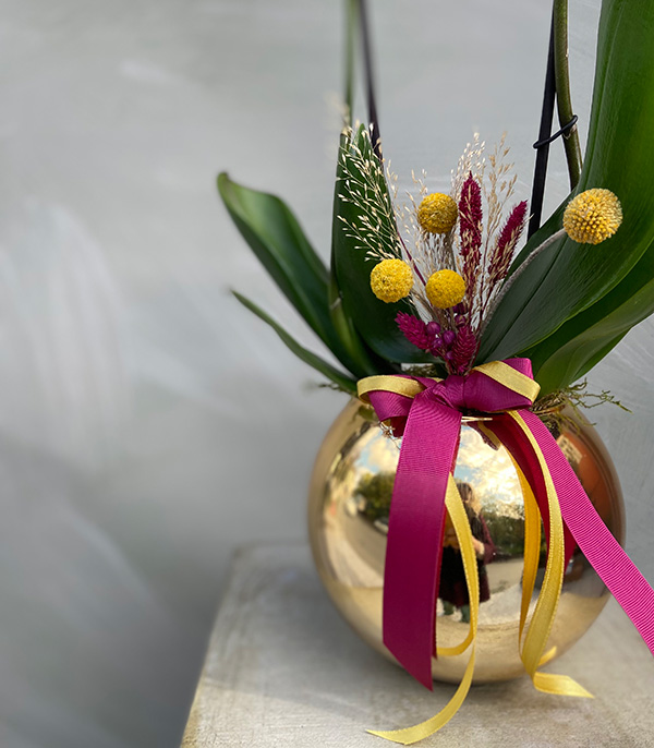 Luxe Gold Vase Orchid Pomegranate Flower Color