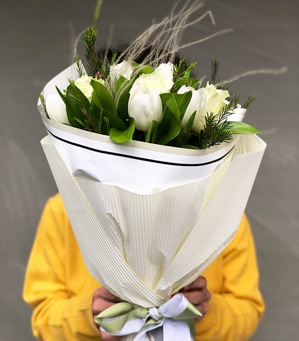 White Tulip White Rose Bouquet