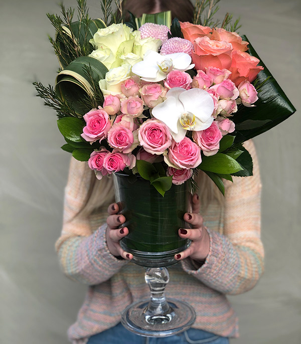 White Salmon Rose Vase Arrangement