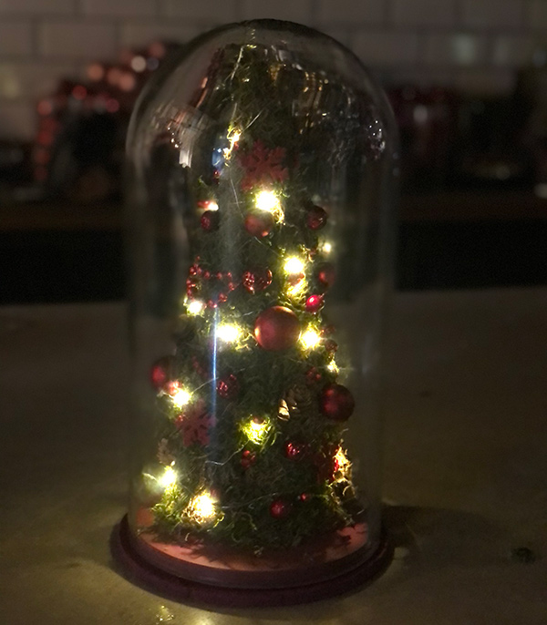Lighted Fancy Christmas Pine Tree Glass Dome