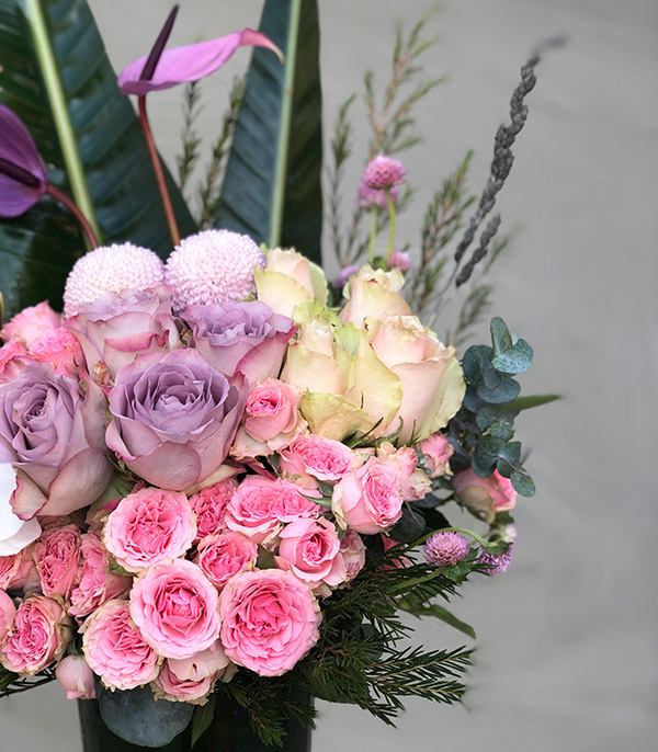 Pink Lilac Rose Vase Arrangement