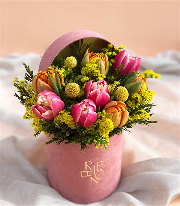 Lucia Rengarenk Pembe Turuncu Mini Kutu Laleler