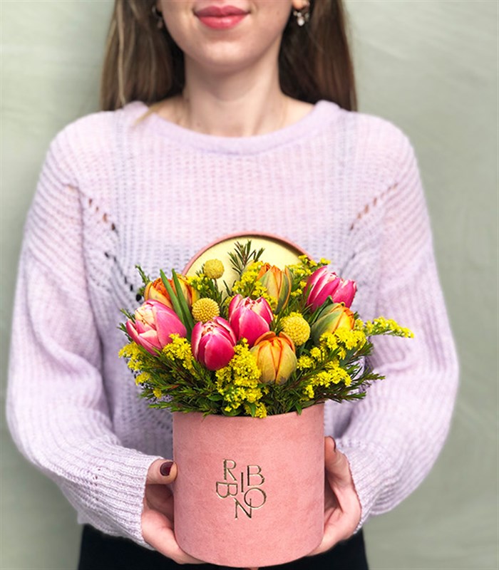 Lucia Rengarenk Pembe Turuncu Mini Kutu Laleler