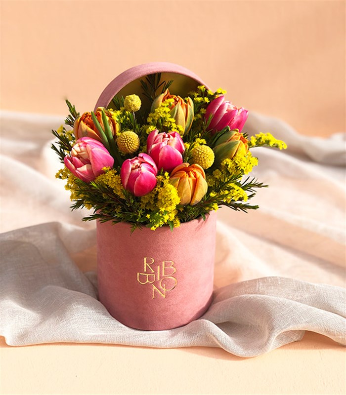 Lucia Rengarenk Pembe Turuncu Mini Kutu Laleler