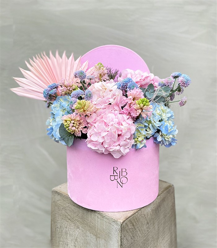 Pastel Masalı Grand Mavi Ortanca Pembe Ortanca Sümbül Kutu Çiçek
