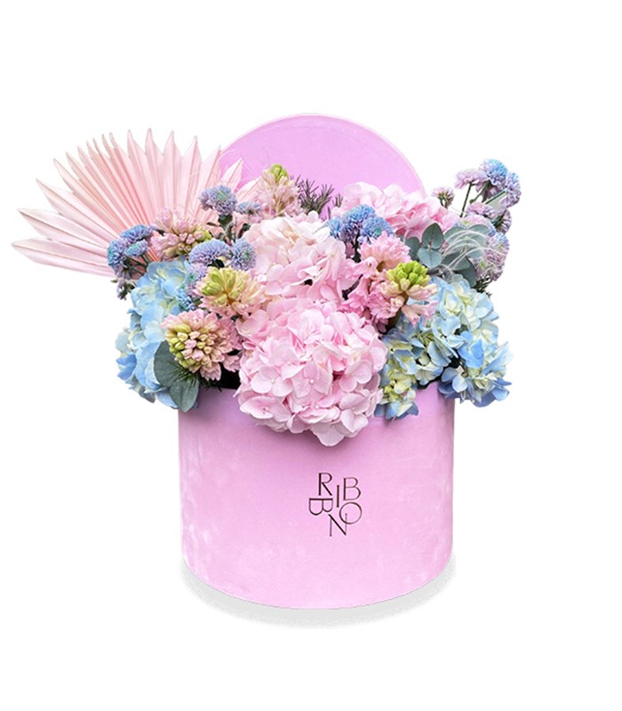 Pastel Masalı Grand Mavi Ortanca Pembe Ortanca Sümbül Kutu Çiçek