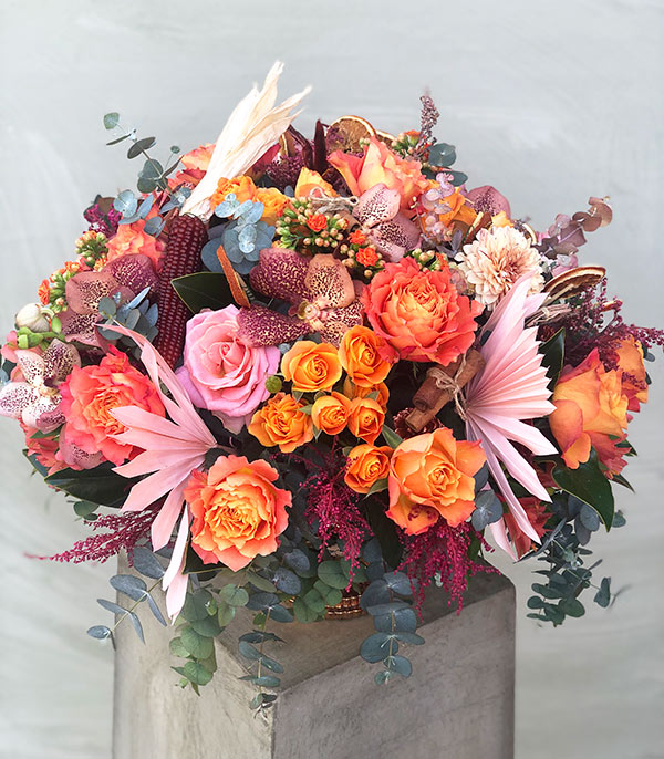 Mandy Deluxe Copper Vase Orange Flowers