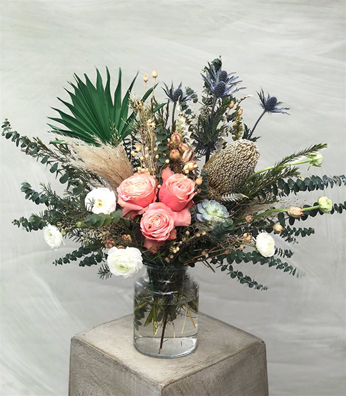 Amazon Doğal Banksia Somon Gül Vazo Aranjman