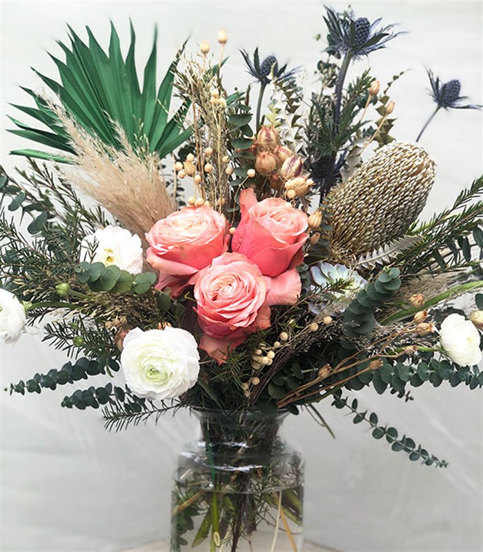 Amazon Doğal Banksia Somon Gül Vazo Aranjman