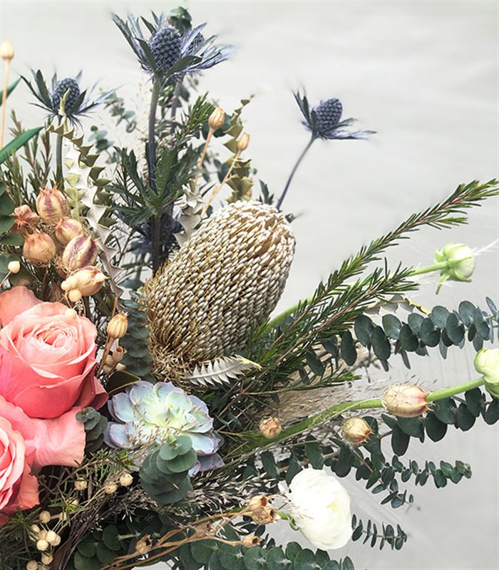 Amazon Doğal Banksia Somon Gül Vazo Aranjman