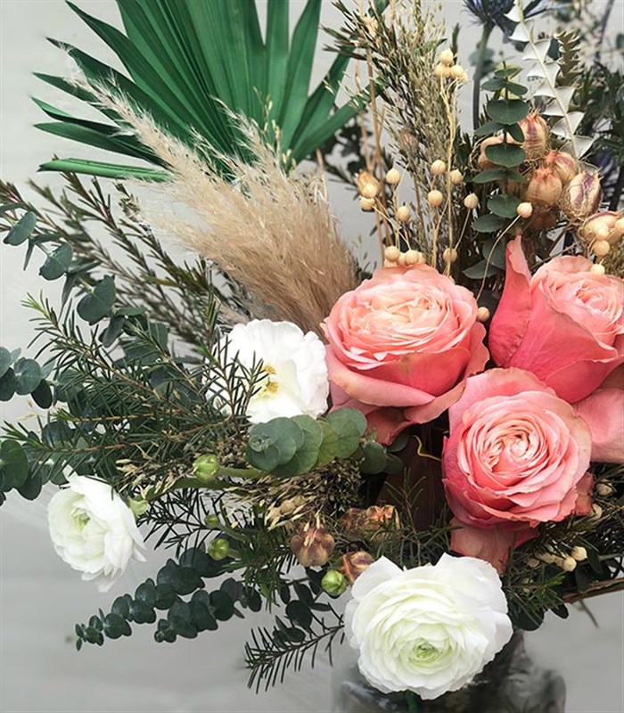 Amazon Doğal Banksia Somon Gül Vazo Aranjman