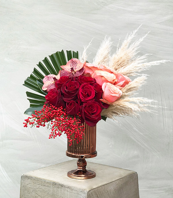 Regina Salmon Red Rose Vase Arrangement