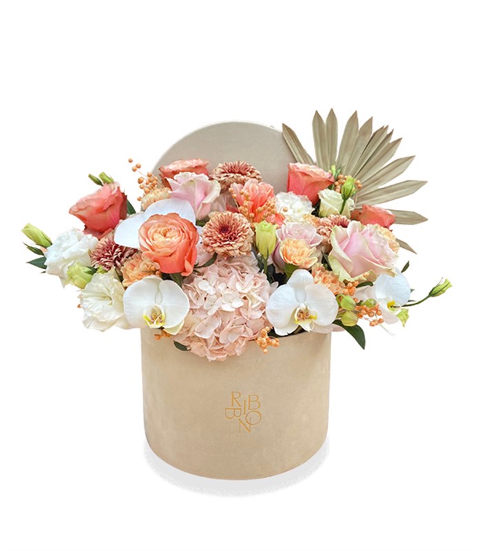 Lena Grand Pembe Ortanca Somon Gül Krem Kutu Çiçek