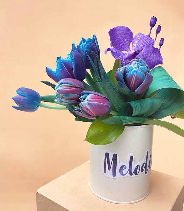 Galaxy Tulips in a Custom Name Vase