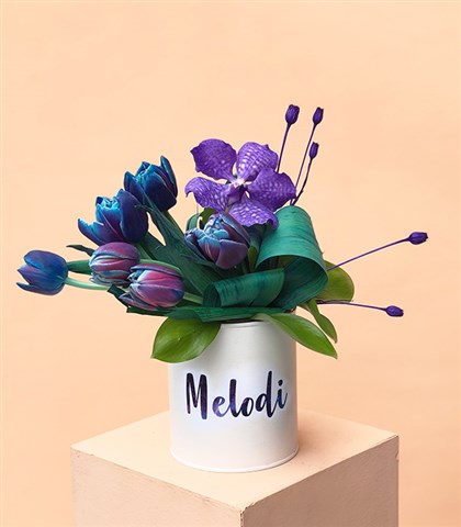 Galaxy Tulips in a Custom Name Vase_general view