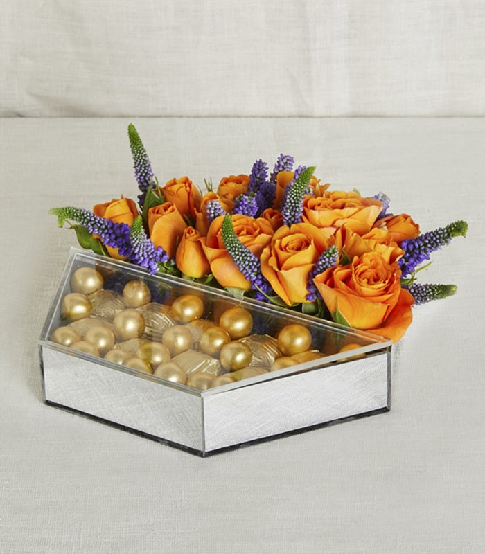 Turuncu Luxe Yıldız Altıgen Ayna Çikolata Tepsisi