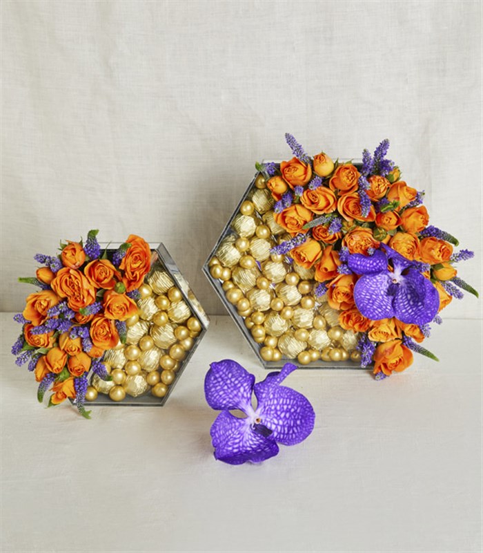 Turuncu Luxe Yıldız Altıgen Ayna Çikolata Tepsisi