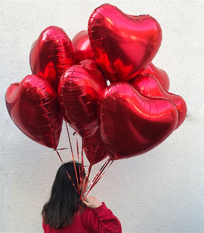Uçan 10 Kalp Balon Seti Kırmızı